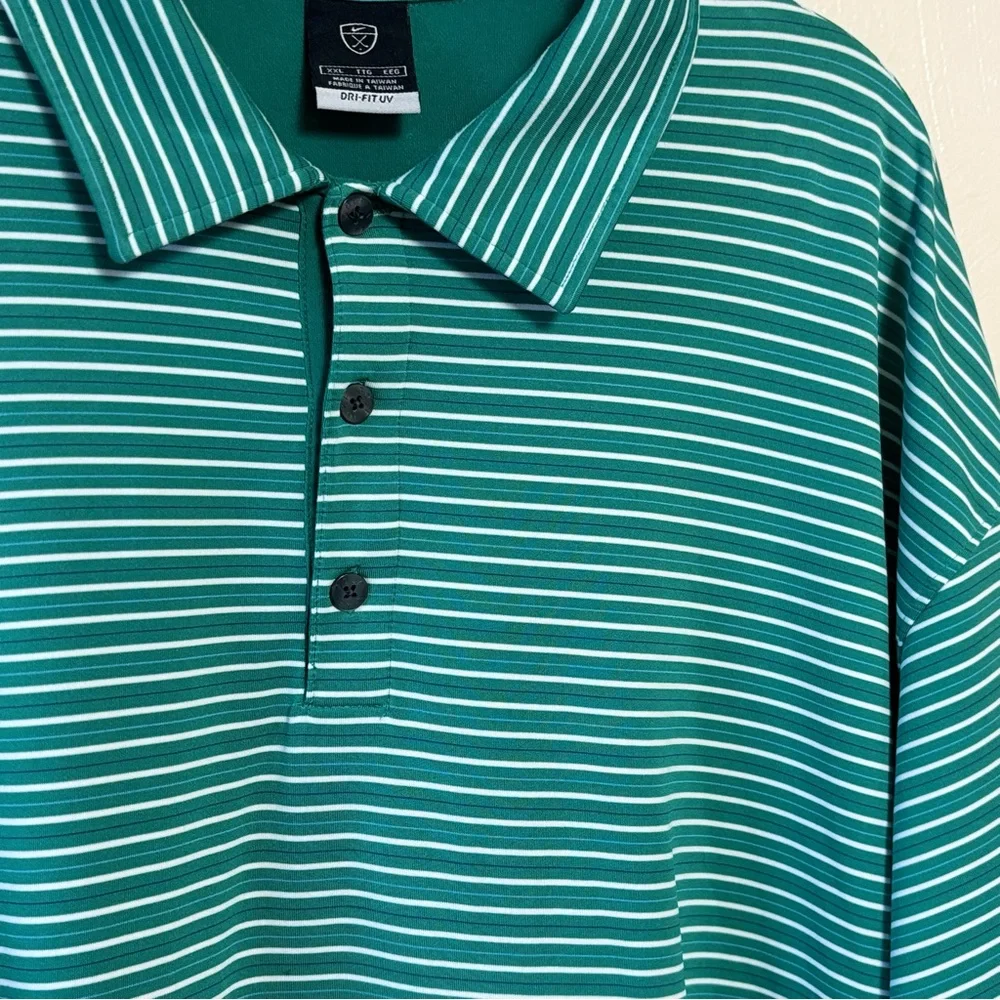 Nike Mens Shirt Dri Fit UV Golf Polo Striped Green White Shirt Sleeve Collar XXL